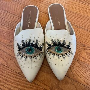 Kurt Geiger Cream Print Eye Embellished Mules